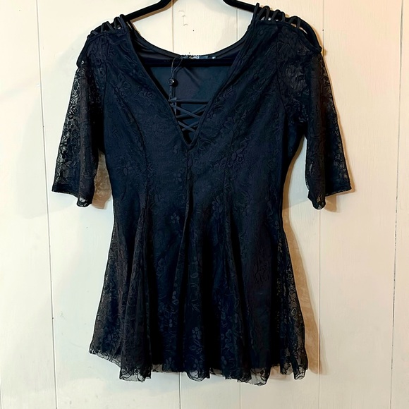 Buckle black lace ballerina lace up top NWT - Picture 1 of 5